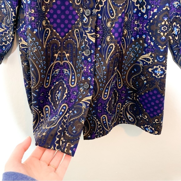 Banana Republic Purple Paisley Print 3/4 Sleeve Button Front‎ Blouse Medium M - Picture 6 of 8